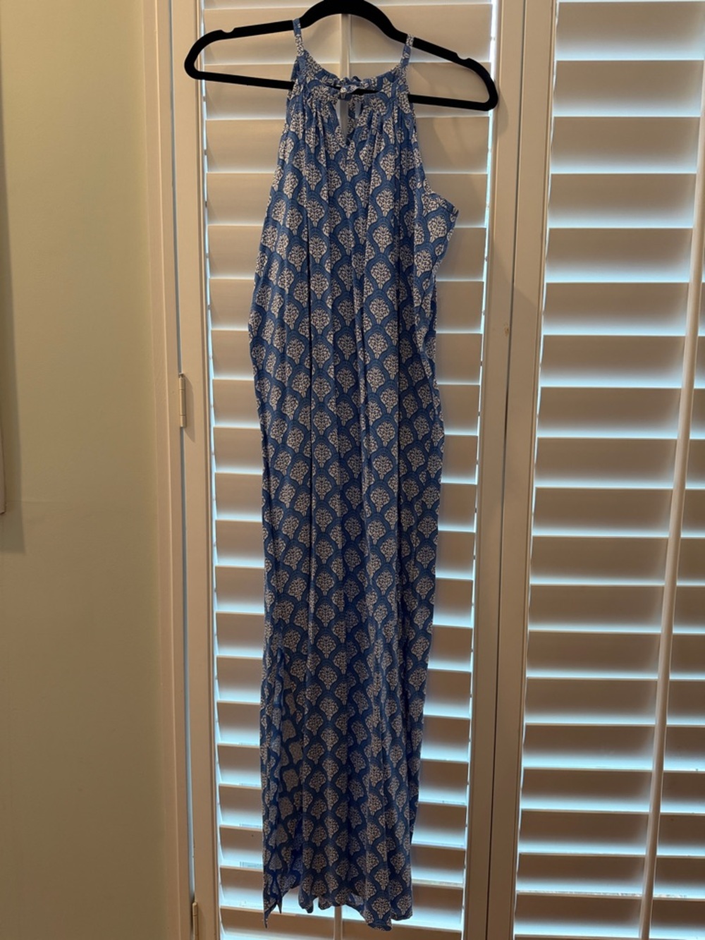 Blue Patterned Halter Maxi Dress - Lightweight Summer Style